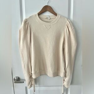 Ulla Johnson Cream Sweatshirt Puff with Lace-Up Sleeves